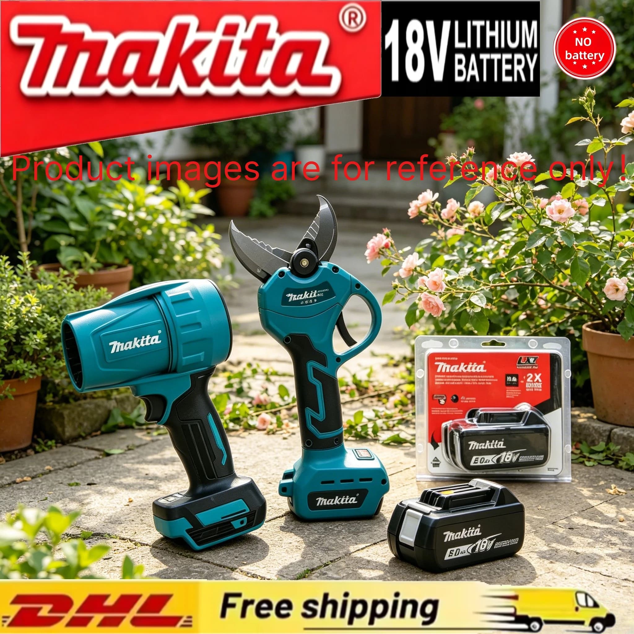 Reliable Genuine Makita 18V Power Tool +Battery, cell volume identifier , combo kit with DHP487 drill & BL motor pruning shear