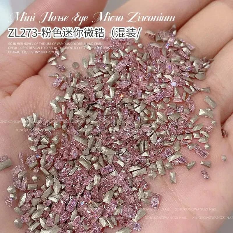 50Pcs 3D Mixed Mini Pink Zircon Nail Art Rhinestone 2/3/4mm Horse Eye Mirco Nail Crystal Sharp-bottom Small Pink Nail Diamond