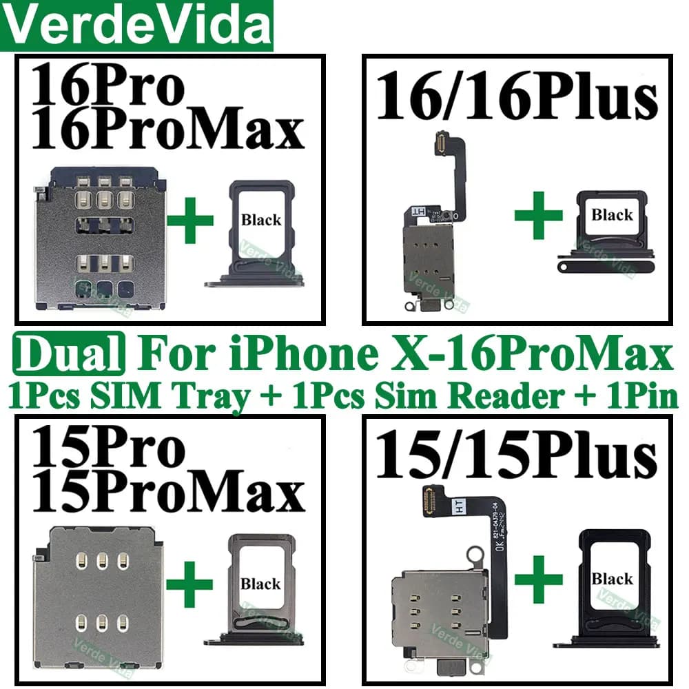 1Set Doppio Lettore di Schede Sim Connettore Cavo Della Flessione Vassoio Slot Adattatore del Supporto per iPhone 11 12 13 16 Pro Max 14 15 Plus Vassoio della Scheda Sim