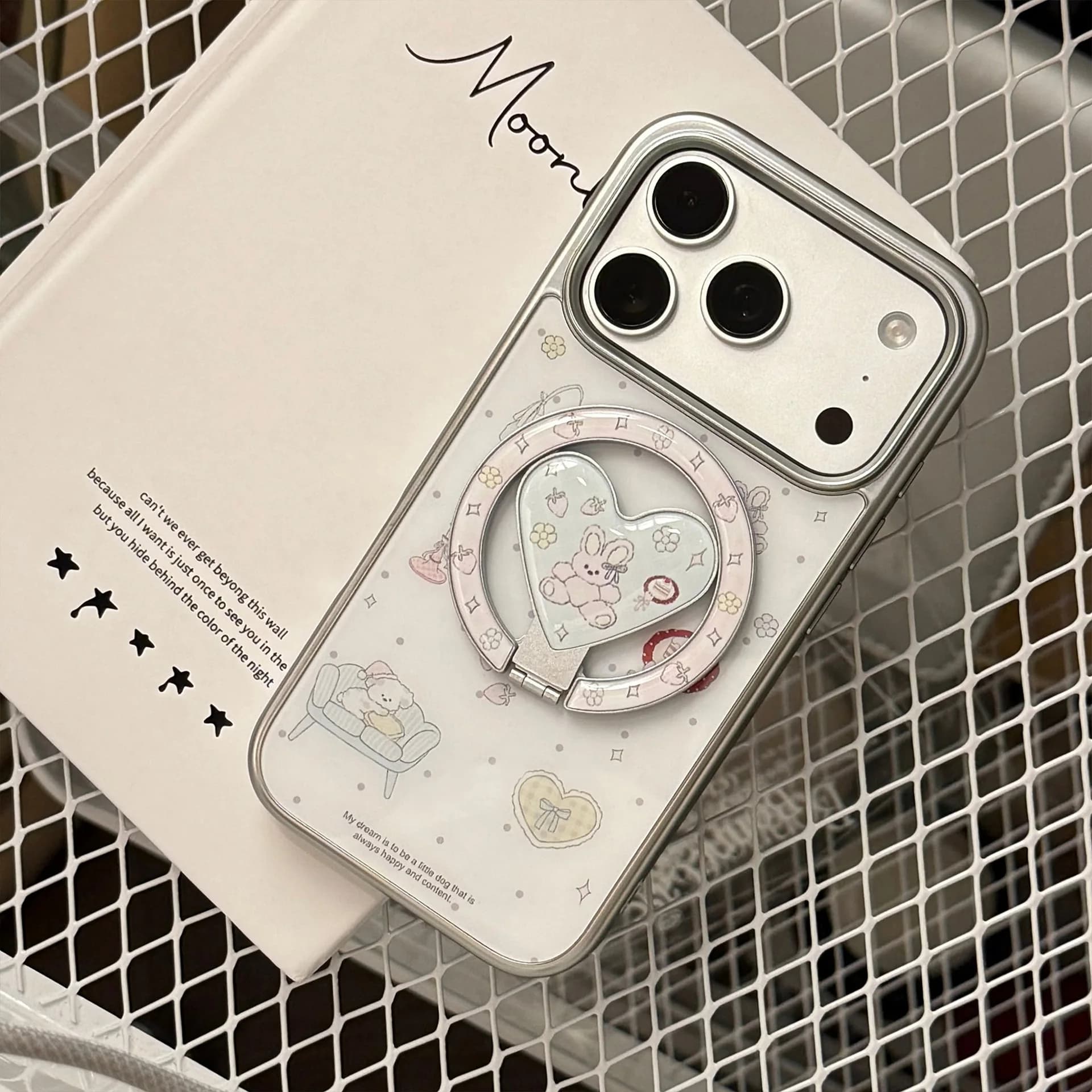 Custodia per telefono magnetica con orsetto e coniglietto alla moda per iPhone 17 16 Pro 15 14 Pro Max, cover compatibile con MagSafe, custodia per telefono simpatica