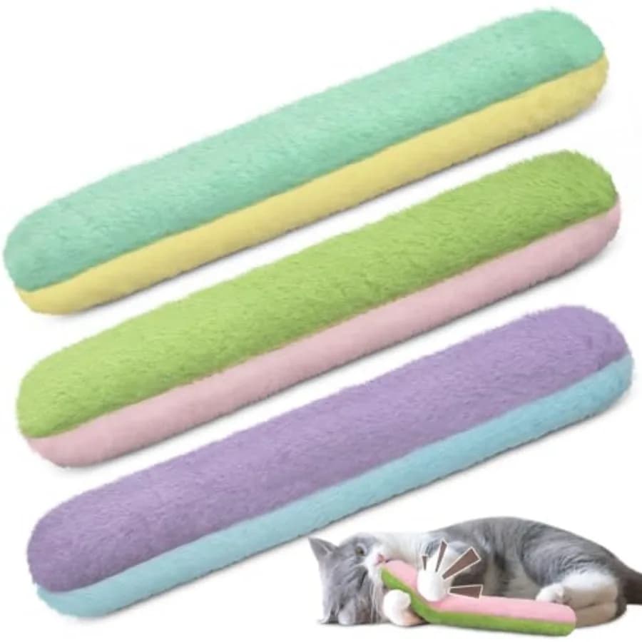 Refillable Catnip Toys Pillow with Crinkle Sound, Interactive Kicker Cat Toys for Indoor Kittens, Soft Plush Kitty Kick Drives