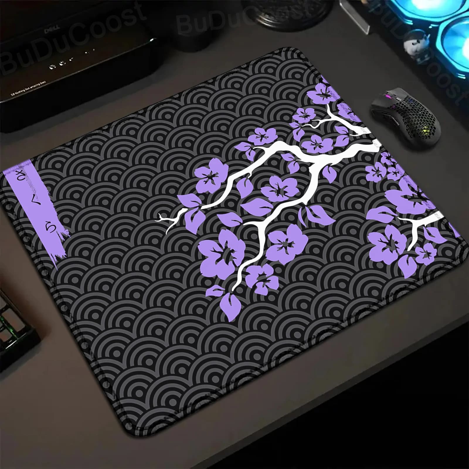 Tappetino per mouse di piccole dimensioni Sakura Art Design Tappeto 18x22 cm Accessori da gioco Fiore viola Simpatico tappetino da scrivania Blocco bordo Tastiera Tappetino per mouse Regalo