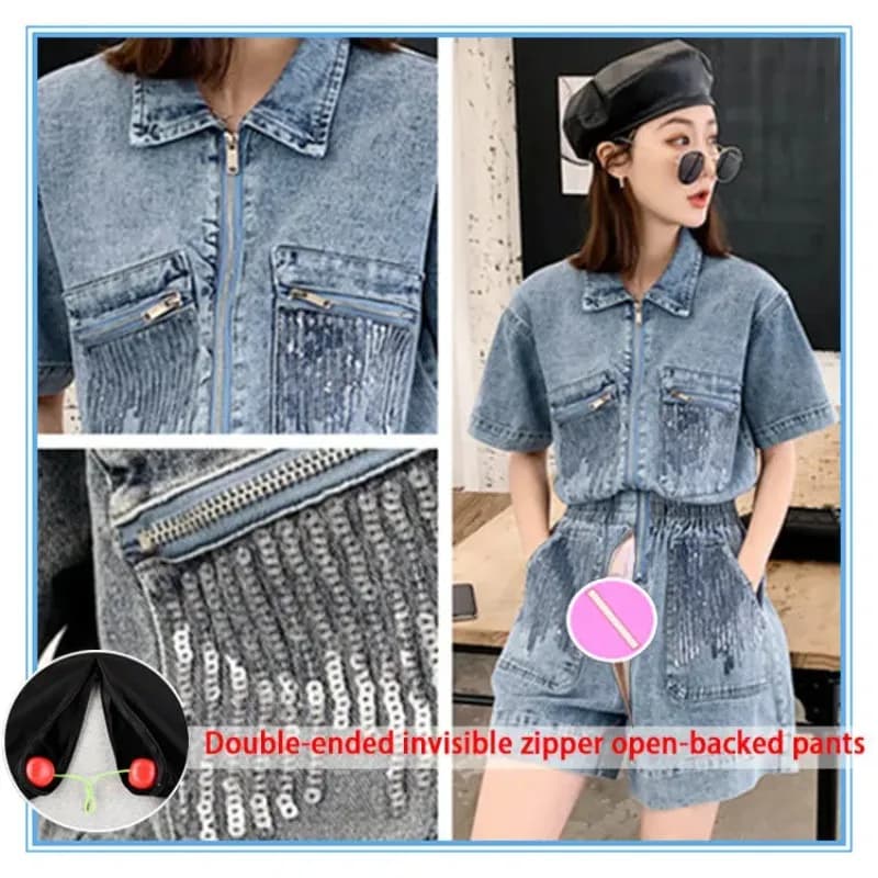 Outdoor Open Crotch Sex Pants Exotic Hotpants Women Boyfriend Ripped Jeans Peach Hip Denim Y2k Jumpsuit Playsuit Rompers Clothes