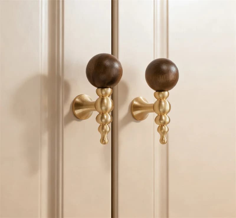 Maniglie per Mobili in Stile Vintage Cinese, Pomelli in Ottone con Sfera in Noce per Armadi, Maniglie per Porte e Cassetti, Tiranti per Cucina, Credenze e Guardaroba