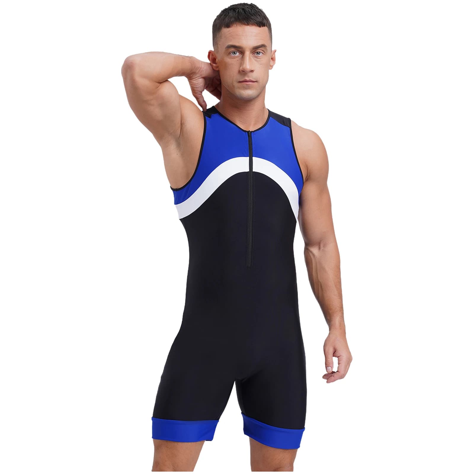 Mens Rash Guard Swimsuits One Piece Bodysuit Swimwear Zipper Unitard Biketard Wrestling Swimming Surfing Athletic Jumpsuit