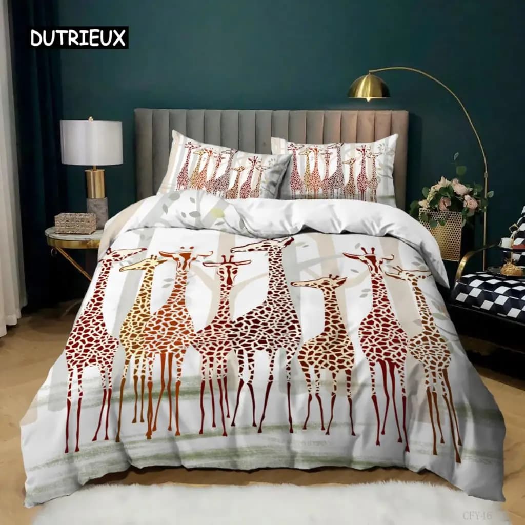 Set copripiumino con motivo giraffa, copripiumino a tema animali, motivo giraffa per bambini, ragazzi, copripiumino in poliestere con motivo giraffa
