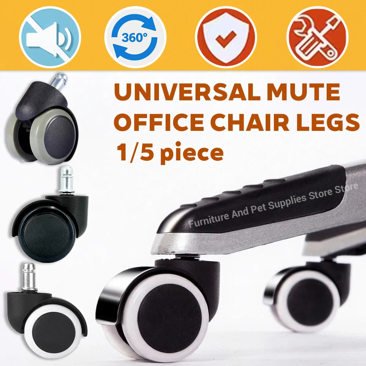 2 Inch Replacement Soft Mute Desk Caster Wheels for Work Gaming Chair Heavy Duty and Safe Rolling Office Chair Wheels Hardware
