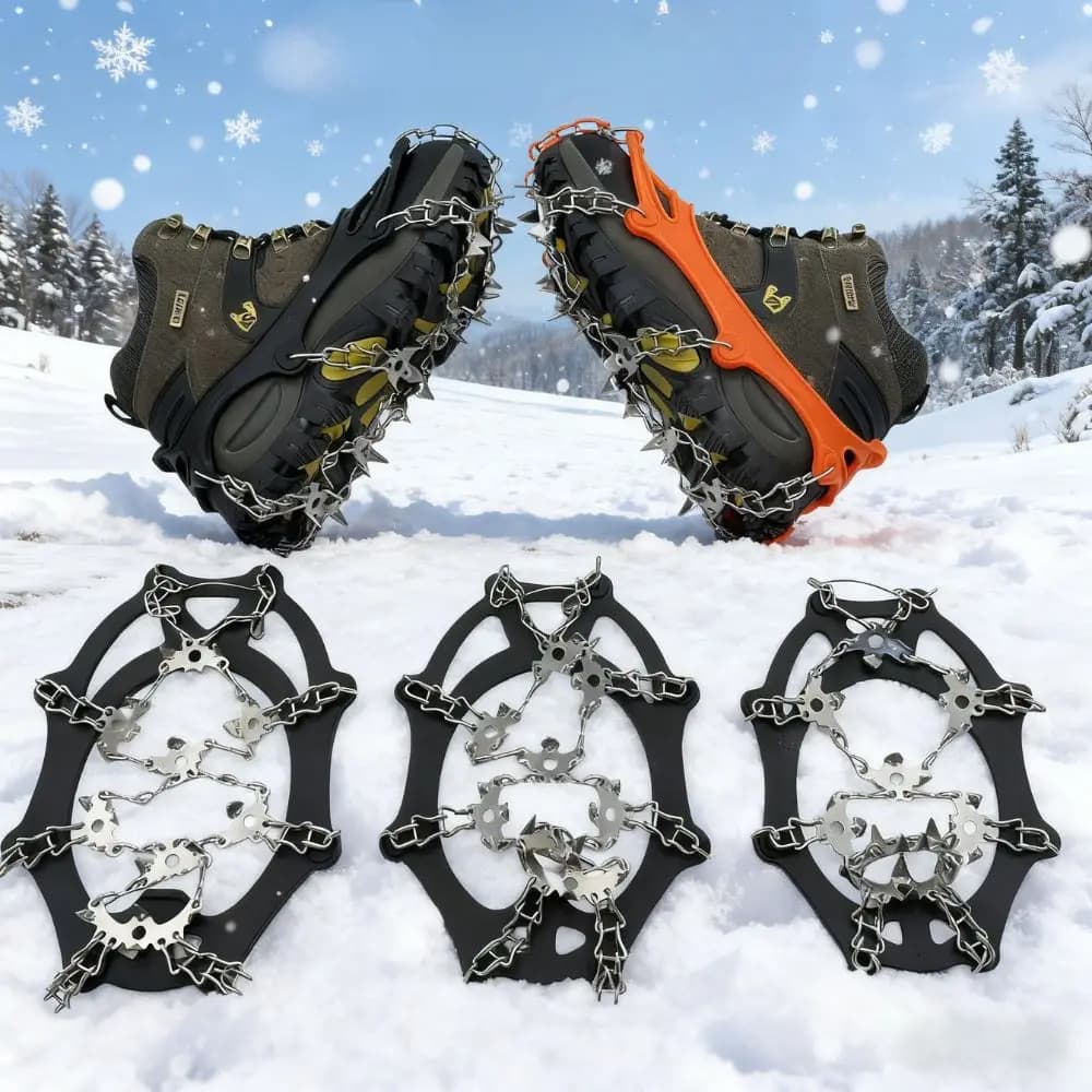 19 denti Pinza per ghiaccio Escursionismo invernale Arrampicata Punte da neve Ramponi Tacchetti Stivali da neve antiscivolo per esterni Cove Ramponi da neve per ghiaccio