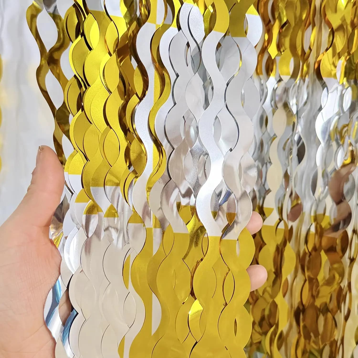 Metallic Tinsel Foil Fringe Curtains for Party Photo Backdrop Birthday Graduation New Year Eve Wedding Decorations Gold and Silver Streamers 2 Packs