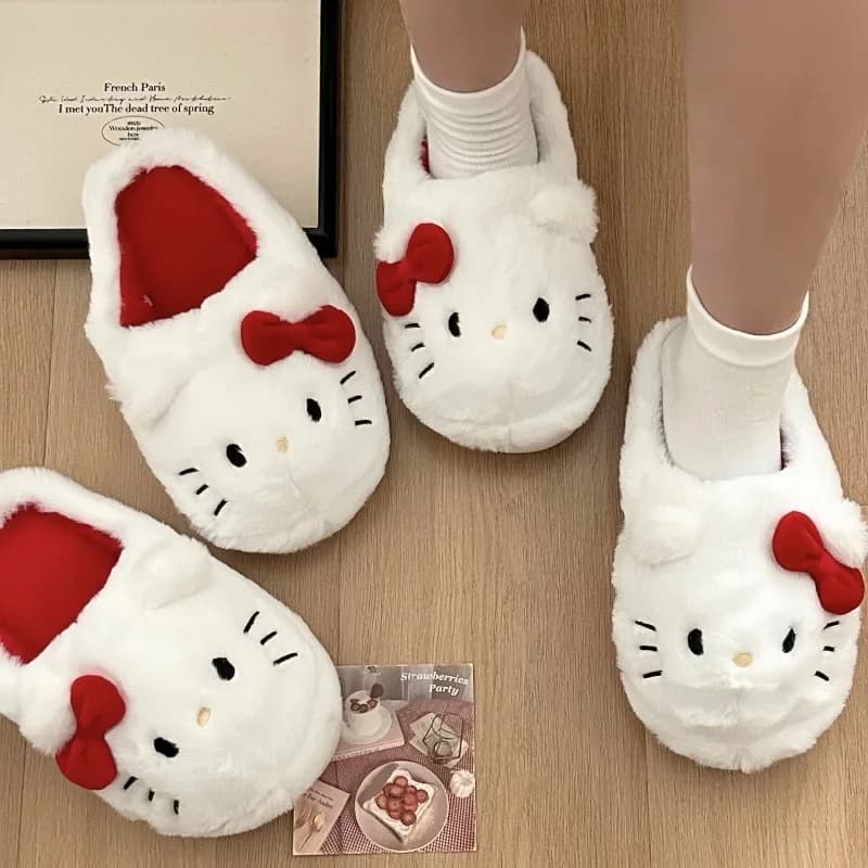 Pantofole Peluche Hello Kitty Kawaii Carine per Studenti Autunno Inverno Morbide Imbottite per Camera da Letto Scarpe per Adulti Ragazze Natale