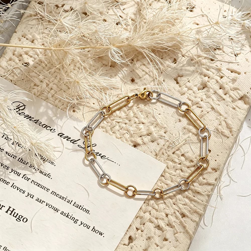 Stainless Steel Twisted Rope Bracelet Two Tone Double Layer Waterproof Non Tarnish Trendy Bracelet Jewelry for Women Daily Gift