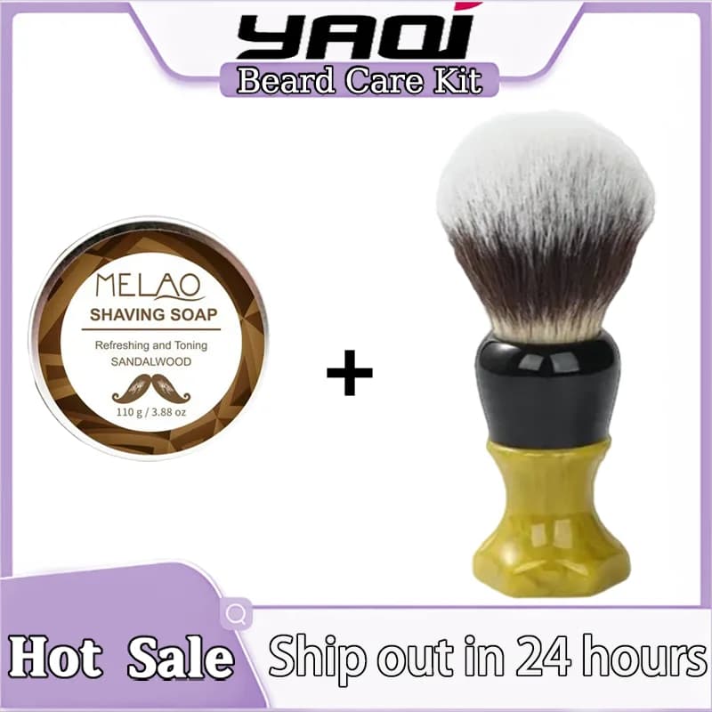 YAQI Baffo di gatto sempre accarezoso Capelli sintetici Pennello da barba bagnato da uomo e set di sapone in legno di sandalo Kit per toelettatura da uomo per la rasatura a umido