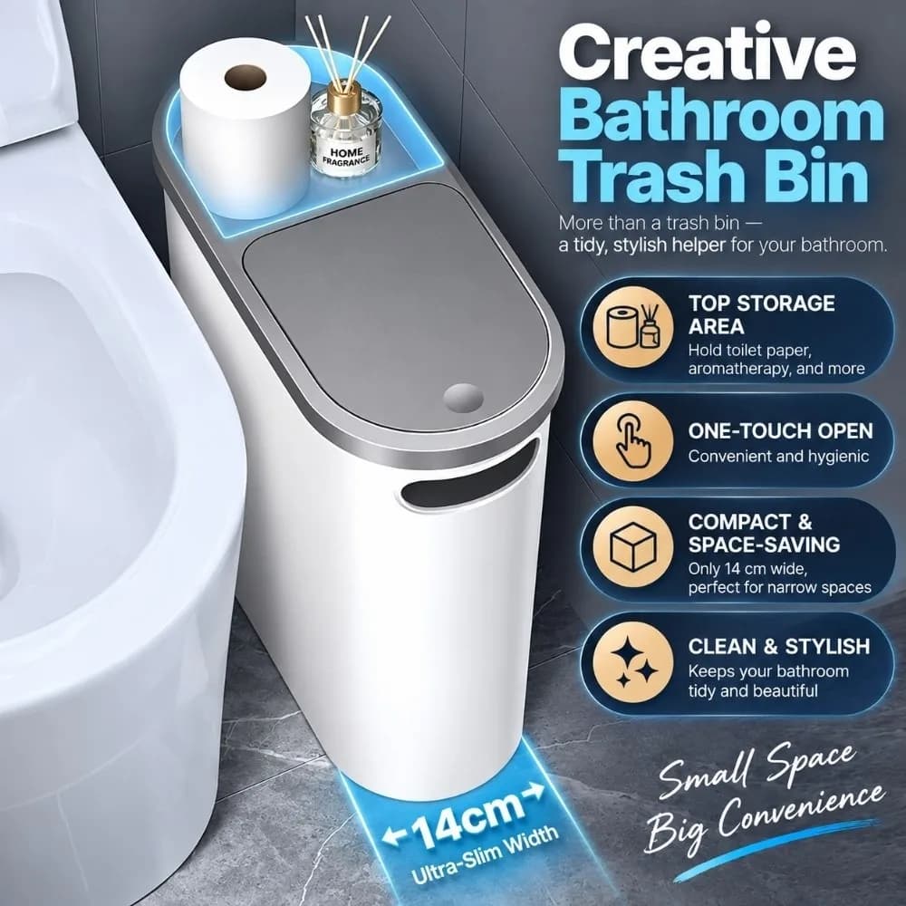 Slim Narrow Gap 10L Home Trash Can with Lid Large Capacity Bathroom Garbage Bin Seamless Press Type Living Room Dustbin