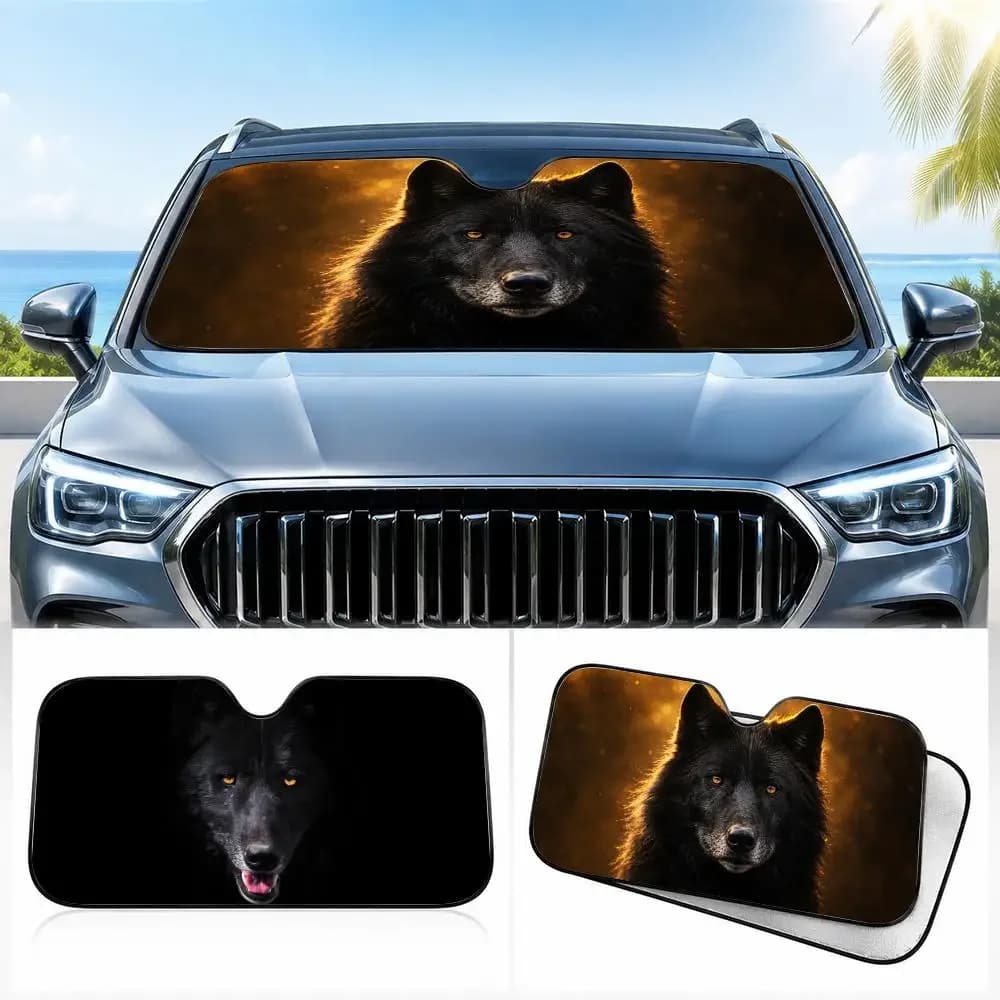 Cool Wolf Eyes Sun Visor Car Windshield Sunshade UV Protection Reflective Foldable Heat Insulation Cover