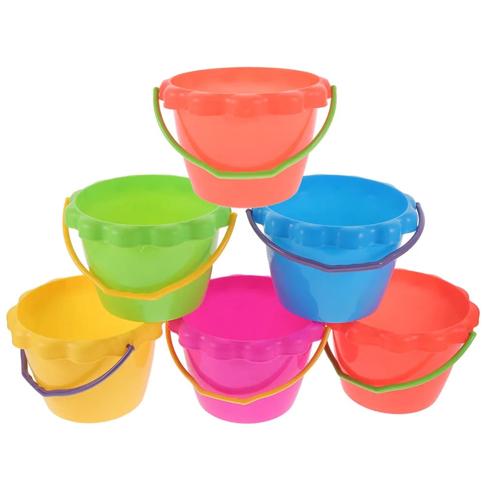 Set di 6 Secchielli da Spiaggia con Design Cartoon, Portatili e Multiuso, Leggeri per Giochi all'Aperto Estivi