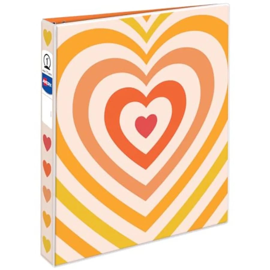 3 Ring Binder, 1 Inch Round Rings, Retro Collection, Radiant Heart