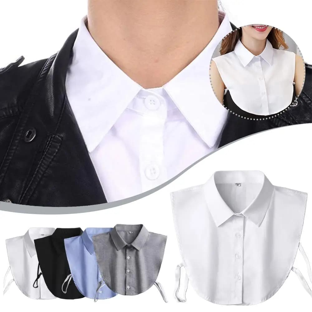 Camicetta con colletto finto Camicetta elegante con bordo volant Camicia per adulti versatile Camicia squisita in tinta unita Mezza camicia con colletto falso