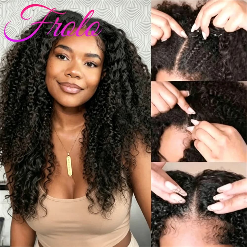 30 Inch Curly Human Hair V Part Wigs 200 Density For Women Full Head Clip In Half Wig No Leave Out Brazilian Deep Wave Human hiar Wig For Women
