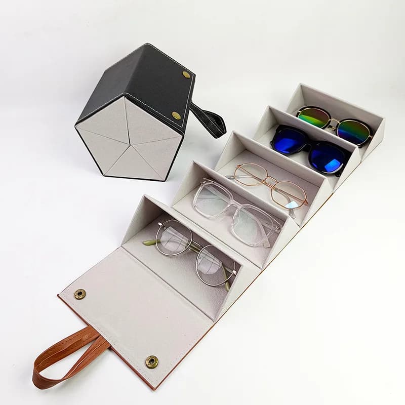 Custodia per occhiali portatile da 3/5 griglie Custodia per occhiali da sole in pelle PU Scatola portaoggetti pieghevole per occhiali da viaggio sospesa a parete