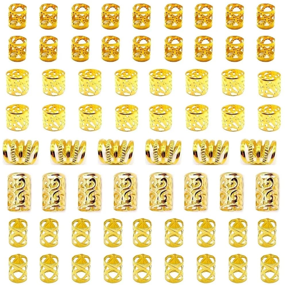 Gold Hair Jewelry Braid, 100 Pcs Hair Dreadlock Accessory, Metal Gold Braids Rings Cuffs Clips