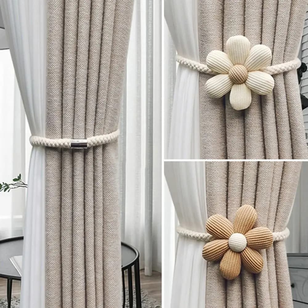 Cute Elastic Band Curtain Tieback Magnetic Buckle Cartoon Window Curtain Buckles Flower Shape Curtain Rope Holders Home Decor