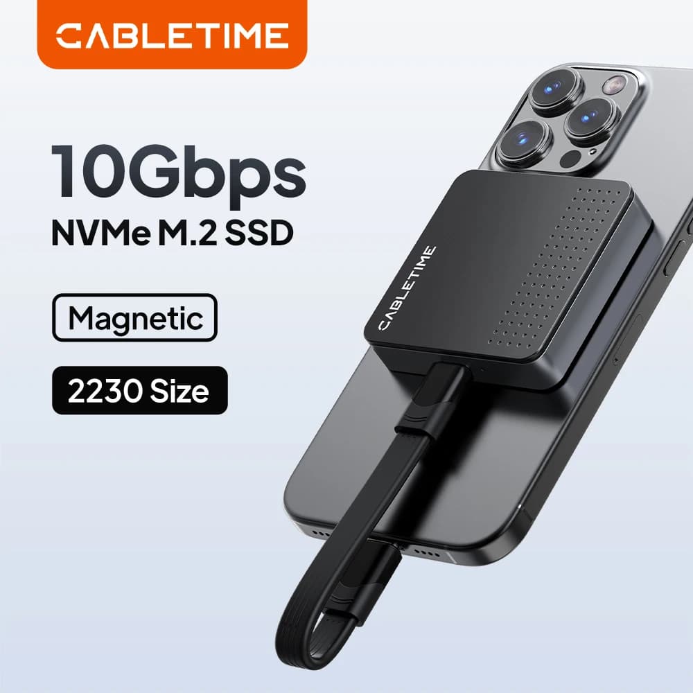 CABLETIME Enclosure Magnetico M.2 a USB Type C NVMe 10Gbps, Adattatore Esterno per SSD 2TB 2230 per iPhone 16 Pro Max MacBook