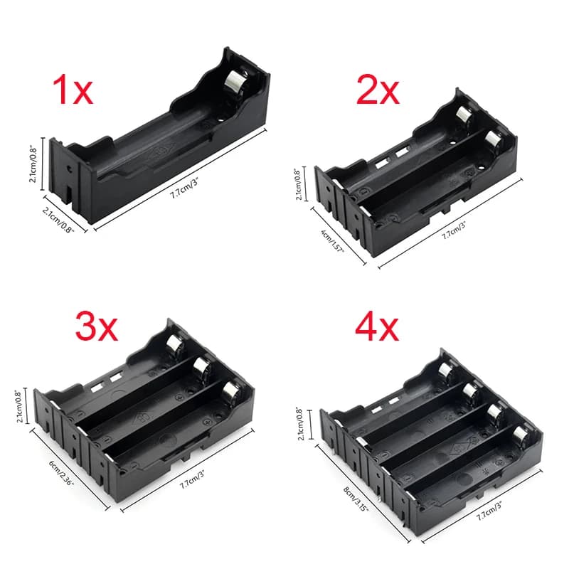 18650 Custodie per batterie di potere 1 2 3 4 Slot Contenitore per batterie 1X 2X 3X 4X 18650 Custodia per batteria Custodia per scatola di immagazzinaggio ABS fai da te con perno rigido