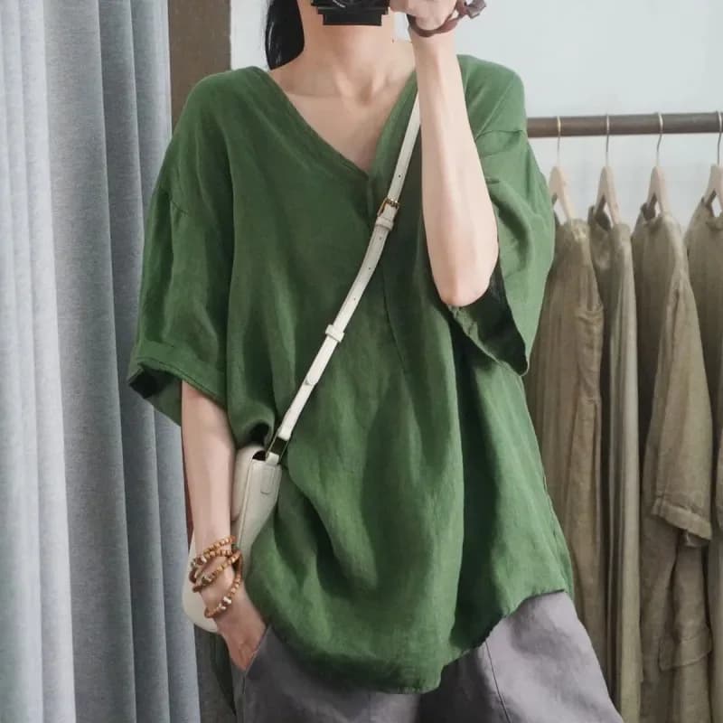 T-shirt da donna primavera/estate, nuovo stile casual, taglie forti, copri pancia e nasconde il grasso, top slim comodo a tinta unita