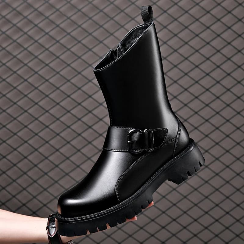 Men High Top Boots PU Thick Sole Round Toe Trendy Comfortable Classic Men Boots