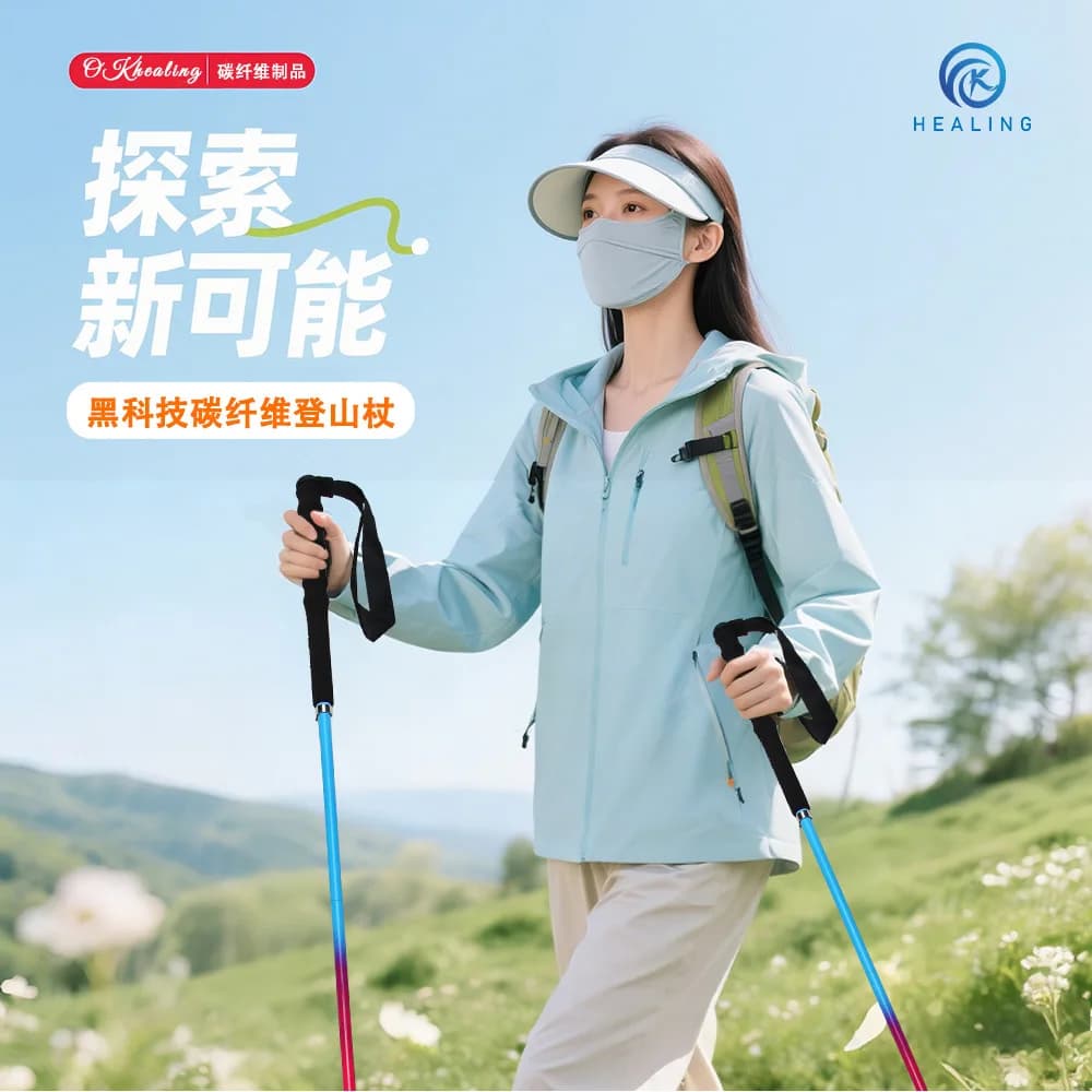 OKHEALING Bastoncini da trekking in fibra di carbonio, confezione da 2, pieghevoli in cinque sezioni, ultraleggeri, colorati, per passeggiate all'aperto, trekking, arrampicata