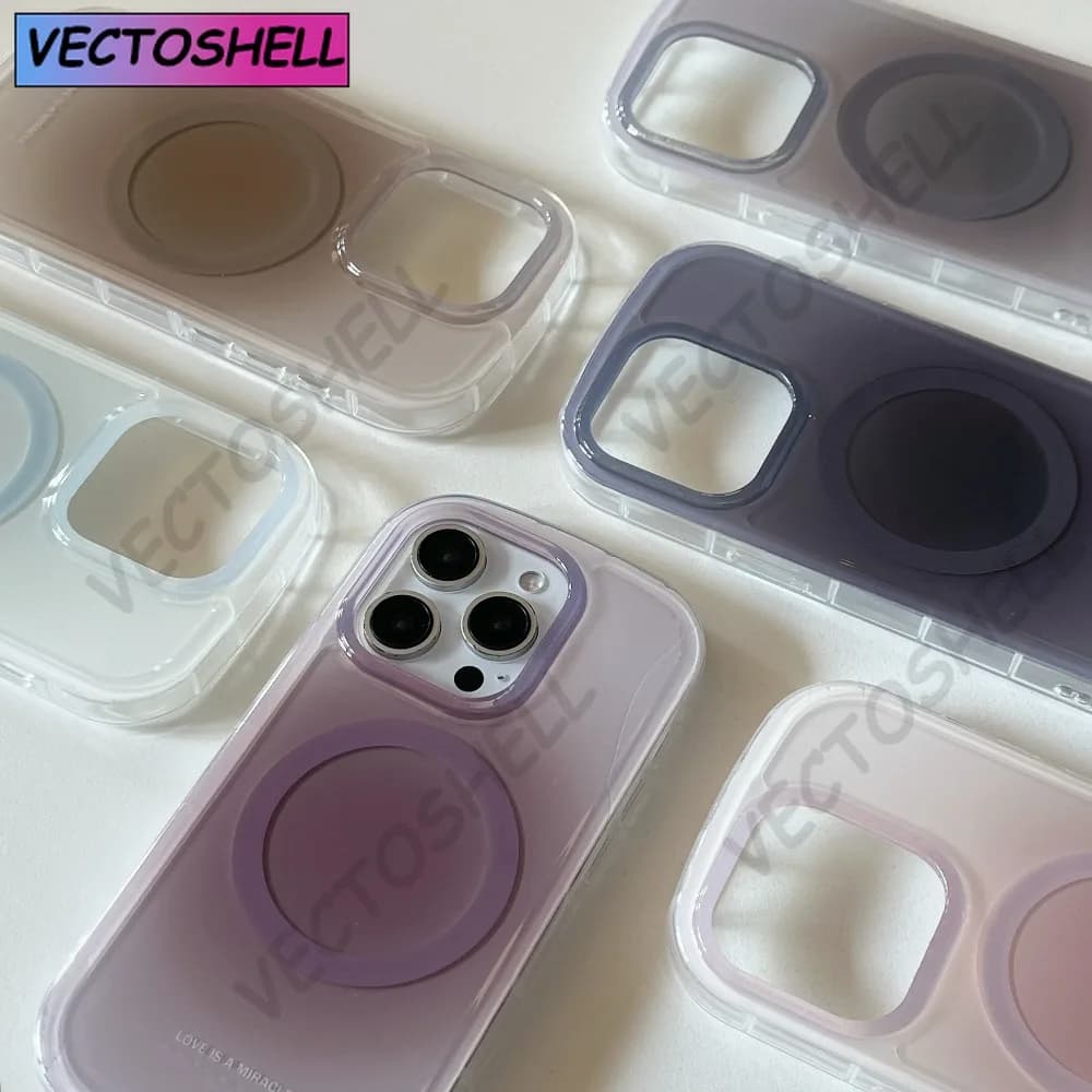 Nuova custodia magnetica coreana con gradiente pastello per iPhone 11-16 Pro Max - Pronta per ricarica wireless in morbido silicone antiurto