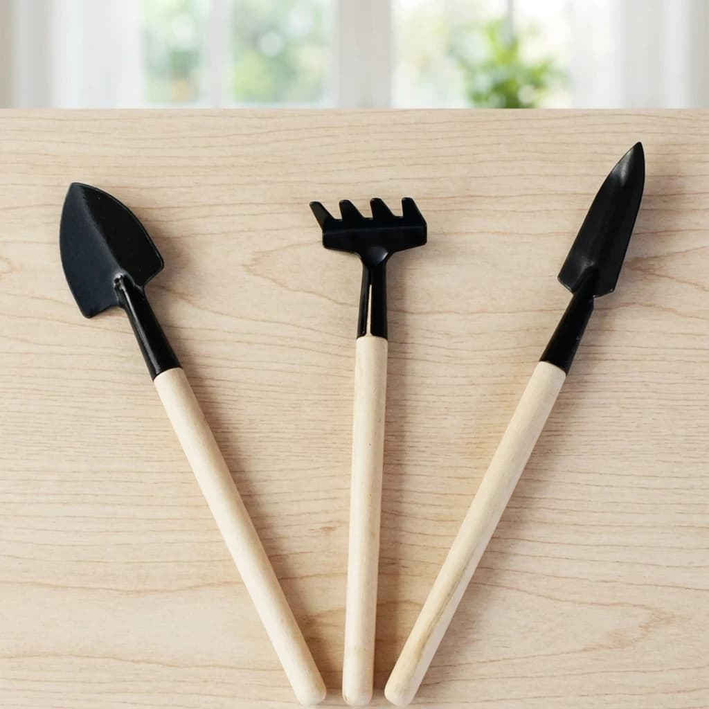 Mini-Succulent Planting Tool Set 3PCS Ergonomic Handle Stainless Steel Shovel Rake for Small Pots Gardening