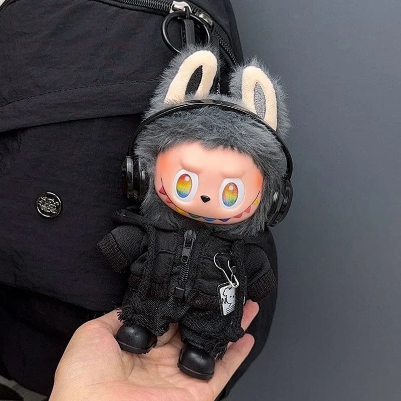 15/17 cm Labubu Vestiti per bambole 1a/2a/3a generazione Fit Mr. Orso nero Felpa con cappuccio Set con cuffia Peluche Abiti Decorazioni di Halloween