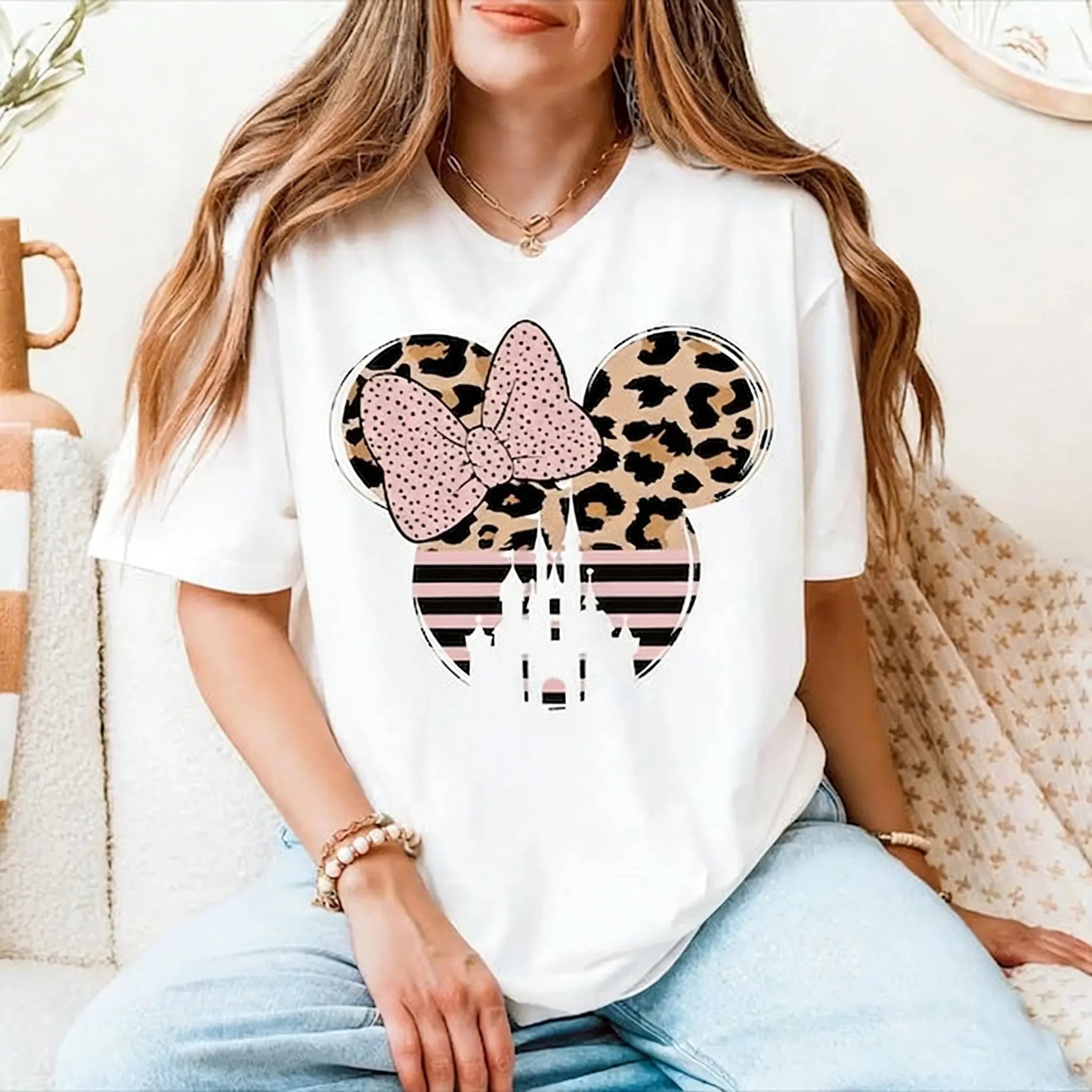 Maglietta Minnie Mouse 2026 per Uomo, Donna, Famiglia e Bambini, T-Shirt Estiva in Cotone a Maniche Corte con Stampa Cartoon, Abbigliamento Casual Streetwear