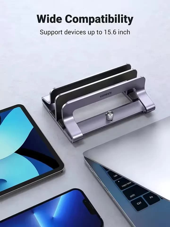 2 Slots UGREEN Vertical Laptop Stand Holder Adjustable Dual Slot Aluminum Desktop Stand 17.3 Inch for MacBook Pro Air Lenovo