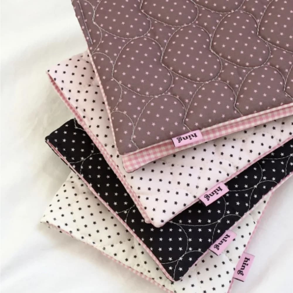 Cute Heart Quilted Book Cover Polka Dot Cotton Notebook Sleeve Soft Padded Journal Protector Korean Aesthetic Diary Book Pouch