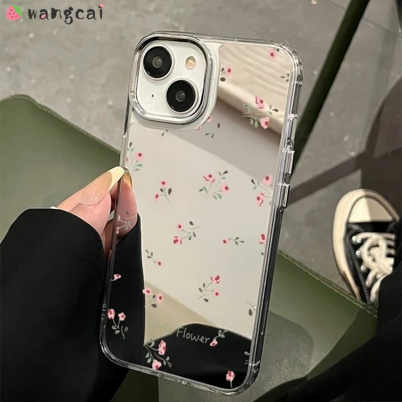 Per iPhone 16 15 14 Plus 13 12 11 Pro Max XS Max XR X 7 8 Plus Custodia per telefono Specchio floreale fresco Custodia morbida per trucco carino