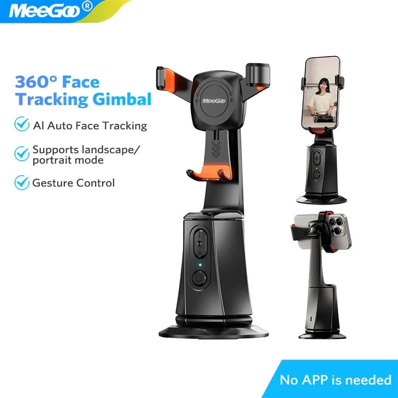 MeeGoo Nuovo Mini Asta Selfie Intelligente con AI, Tracciamento Automatico del Viso, Riprese a 360 Gradi, Supporto per Telefono con Rotazione e Gimbal