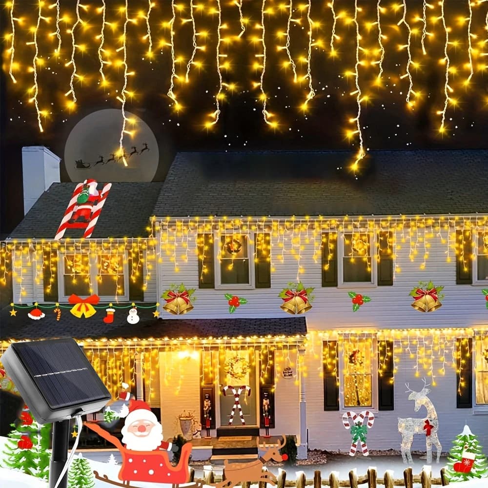Nuove luci solari per orecchini a barra di ghiaccio 8 modalità Tenda impermeabile per esterni Fata String Garden Party Wedding Illuminazione decorativa natalizia