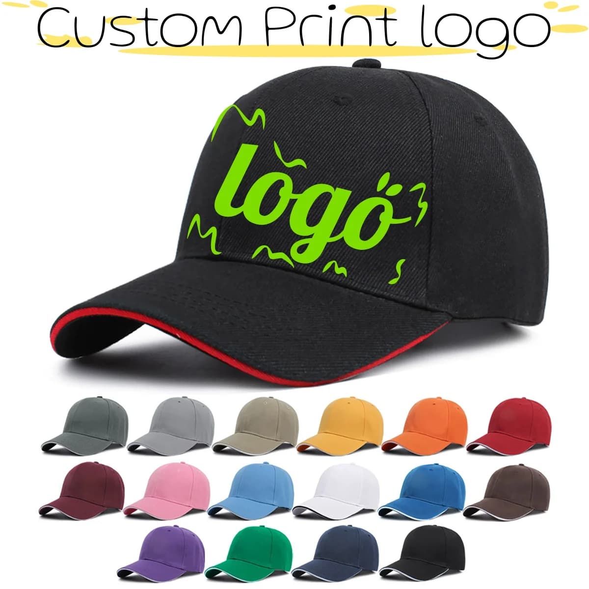 Cappellino da baseball personalizzato con logo stampato, in poliestere e cotone, protezione solare, casual e versatile, adatto a uomini e donne