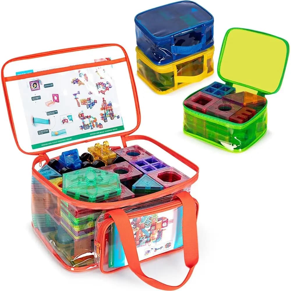Borsa portaoggetti magnetica in PVC trasparente per blocchi di costruzione, custodia da viaggio per giocattoli e giochi da tavolo