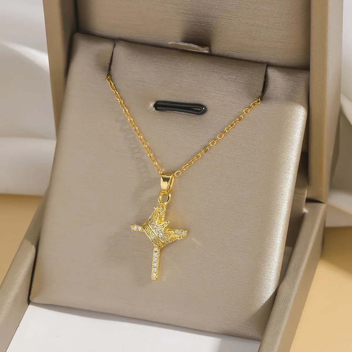 Fashion Hollow Angel Cross Pendant Necklace, Delicate Thin Chain Faith Statement Jewelry Gift