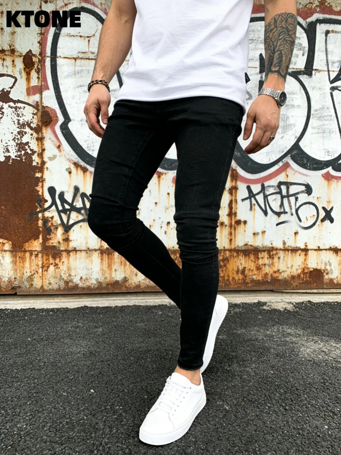 Jeans Skinny Neri alla Moda per Uomo, Stile Originale Y2K Drip, Streetwear in Denim, Senza Accessori o Cinture Incluse