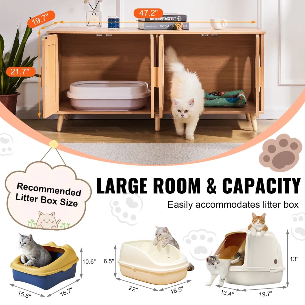 Ye Wooden Cat Litter Box Enclosure Furniture Hidden for 2 Cats