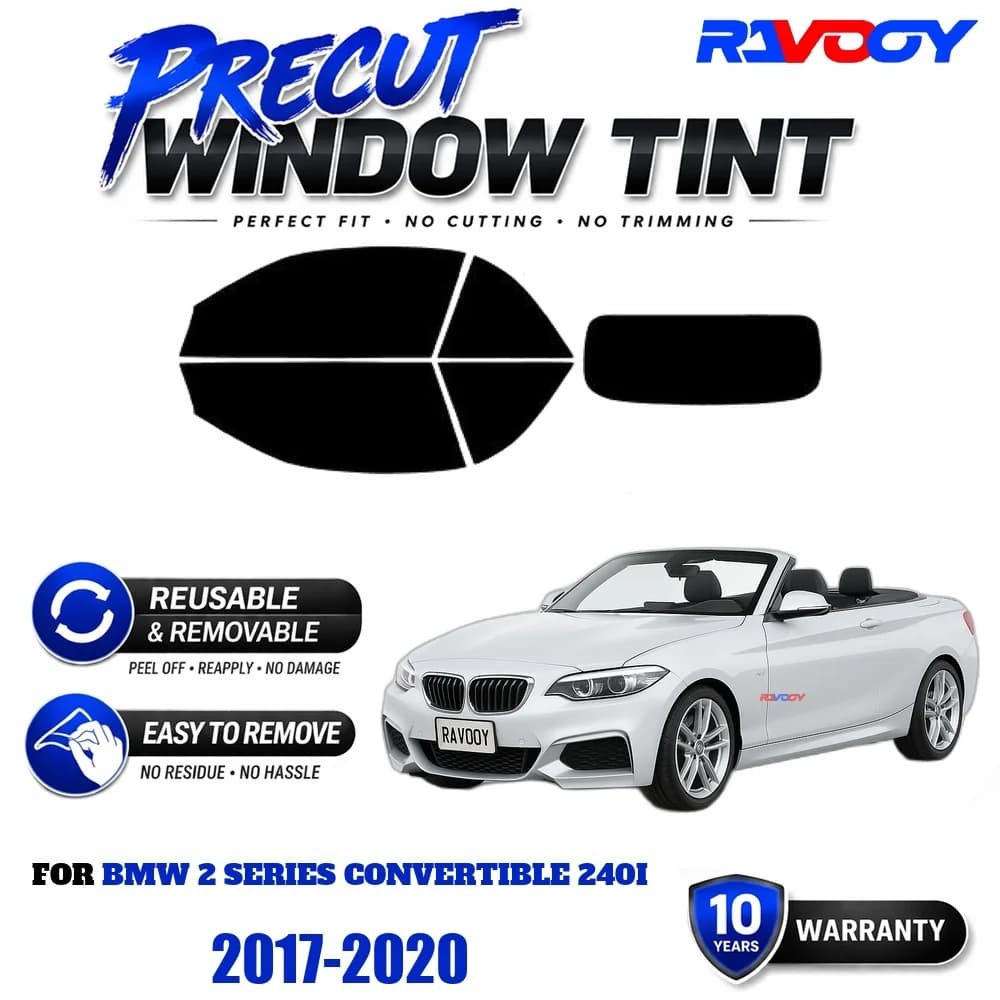 Precut Window Tint, Reusable Removable EPU Film, Custom Fit for Bmw 2 Series Convertible 240i 2017-2020, UV Heat Protection
