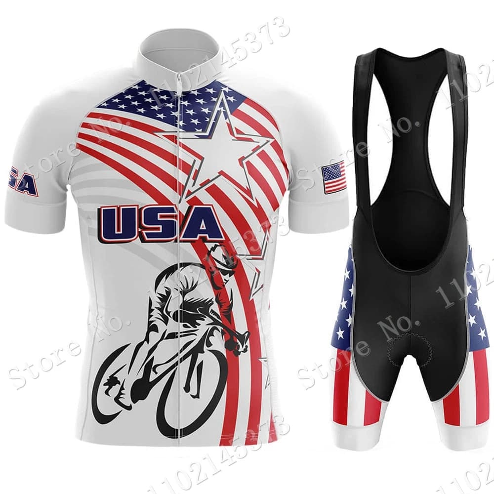 Men's Cycling Jersey National Team USA 2024 Set summer bicycle clothing road bike shirts bike suit shorts with MTB Ropa straps Cycling