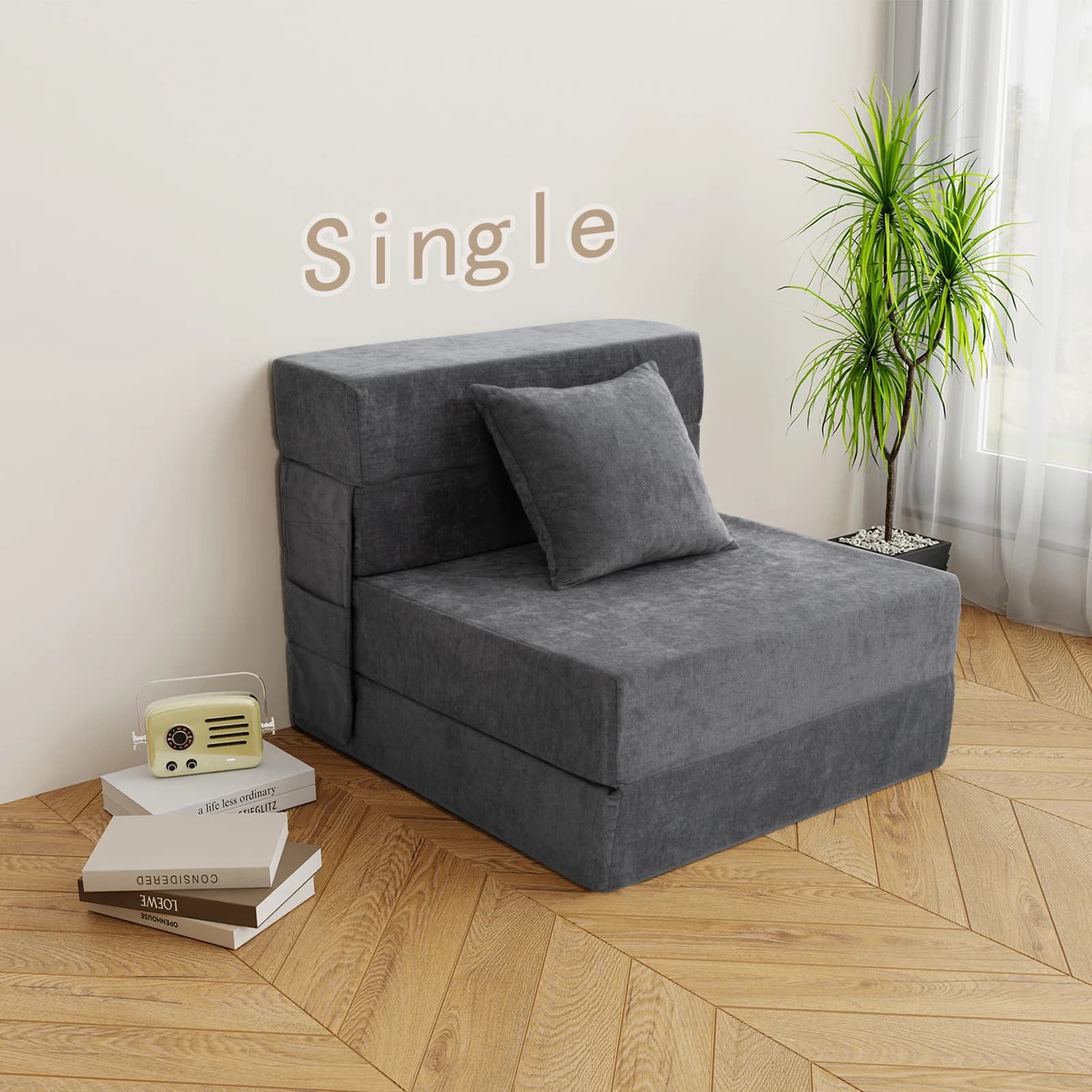 Orhopui Divano letto pieghevole convertibile con cuscino, divano pieghevole, soggiorno/dormitorio/sala degli ospiti/ufficio domestico, grigio