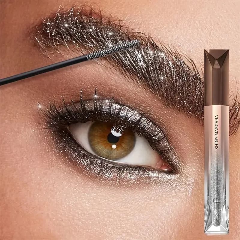 1 piece of glittered mascara for eyeliner curling and waterproof gloss, durable and voluminous with silver glitter, golden and purple