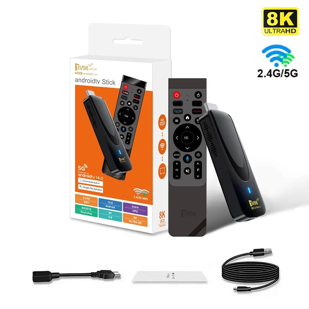 TV Stick Ultra HD 8K 4K Android TV98 PK MX10-F3 Home TV Stick H313 Quad Core Support 2.4/5G Dual Wifi 2GB RAM 16GB ROM IPTV