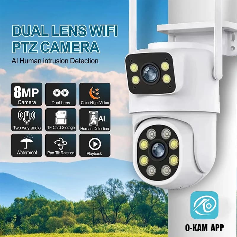Telecamera Wi-Fi PTZ da 8 MP con doppia schermo a doppio obiettivo Telecamera IP di sicurezza esterna wireless con rilevamento umano AI